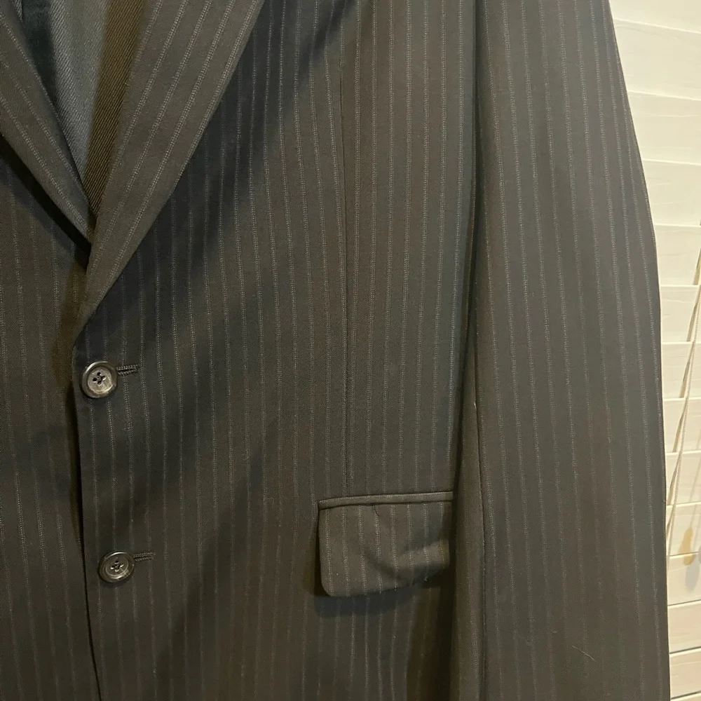 Burberry London Kensington Mens 42L Wool Pinstripe Suit Jacket Blazer Black